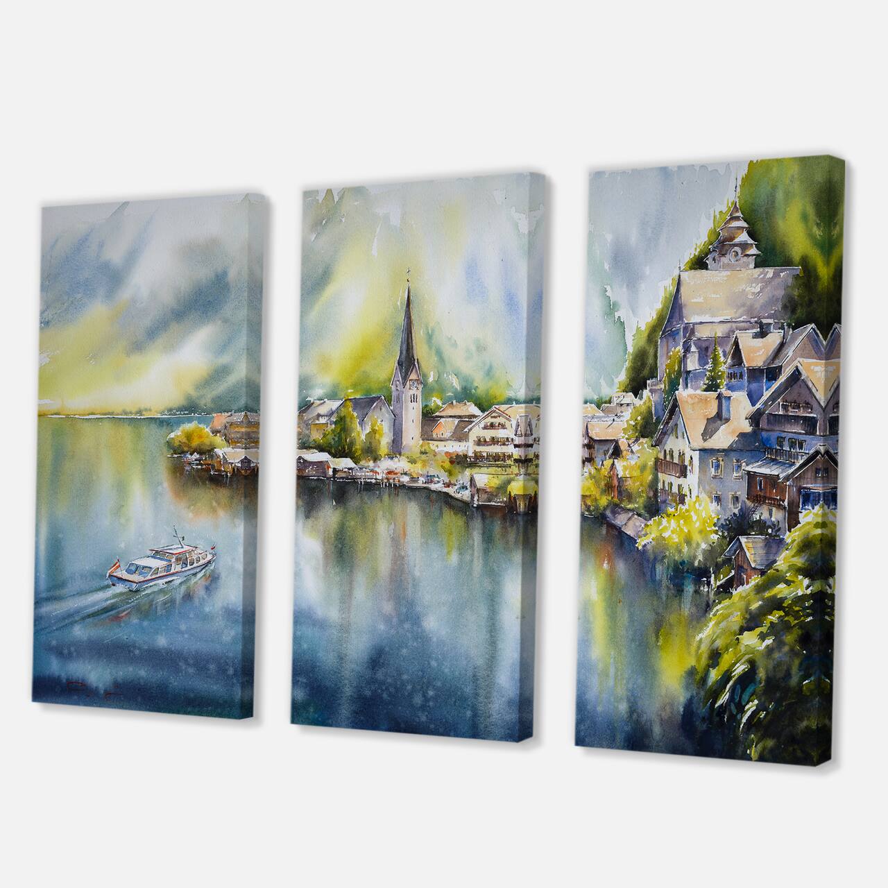 Designart - Mountain Village By The River In Austria - Nautical & Coastal Canvas Wall Art Print